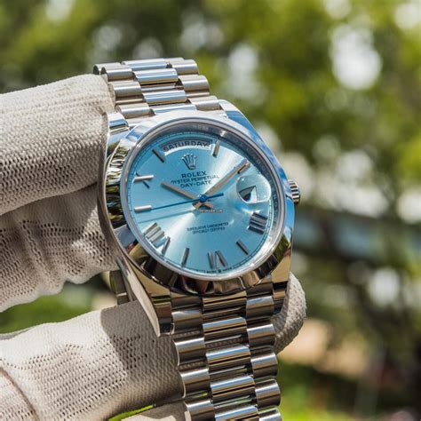 rolex day date platinum ice blue price|rolex day date baguette bezel.